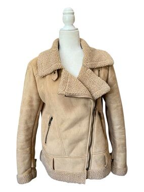 Forever 21 Womens Faux Suede Moto Style Jacket Faux Shearling Lined